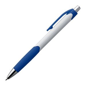 Plastic ball pen with white shaft and rubber grip