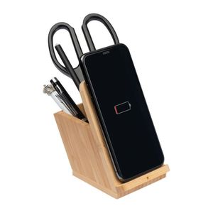 Bamboo wireless charger with pen holder