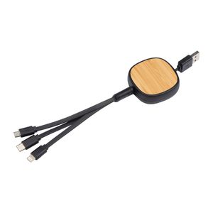 retractable charging cable with bamboo decoration