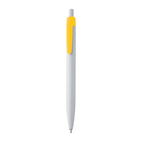 White plastic ball pen with coloured clip