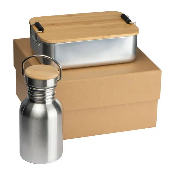 Gift set with drinking bottle and lunch box